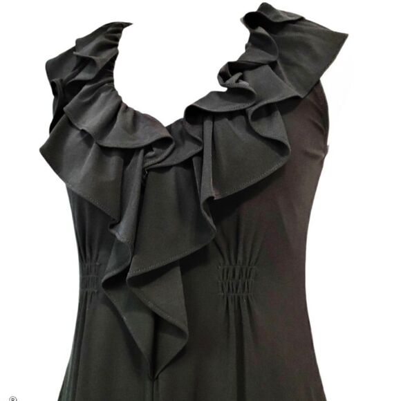 Tiana B. Ruffle V-Neck Collar Black Fit & Flare Dress Silhouette Extra Small XS - Picture 13 of 16